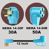 Tesla Model S, 3, X, Y NEMA 14-30P to 14-50R EV Charger Adapter Cord, 30 Amp Dryer to 50 Amp
