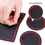 Tesla Model 3 Cup Holder & Center Console Mat Liner Set, 7-Piece, Black / Red, 2017-2020