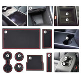 Tesla Model 3 Cup Holder & Center Console Mat Liner Set, 7-Piece, Black / Red, 2017-2020